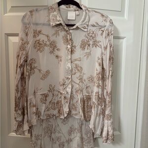 LC Lauren Conrad Cream and Brown Floral Top
